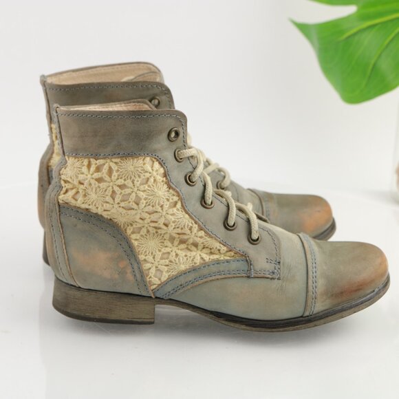 Steve Madden Womens Thunder Boots Size 6.5 Blue Leather Lace Up Distressed Boho - Picture 7 of 12